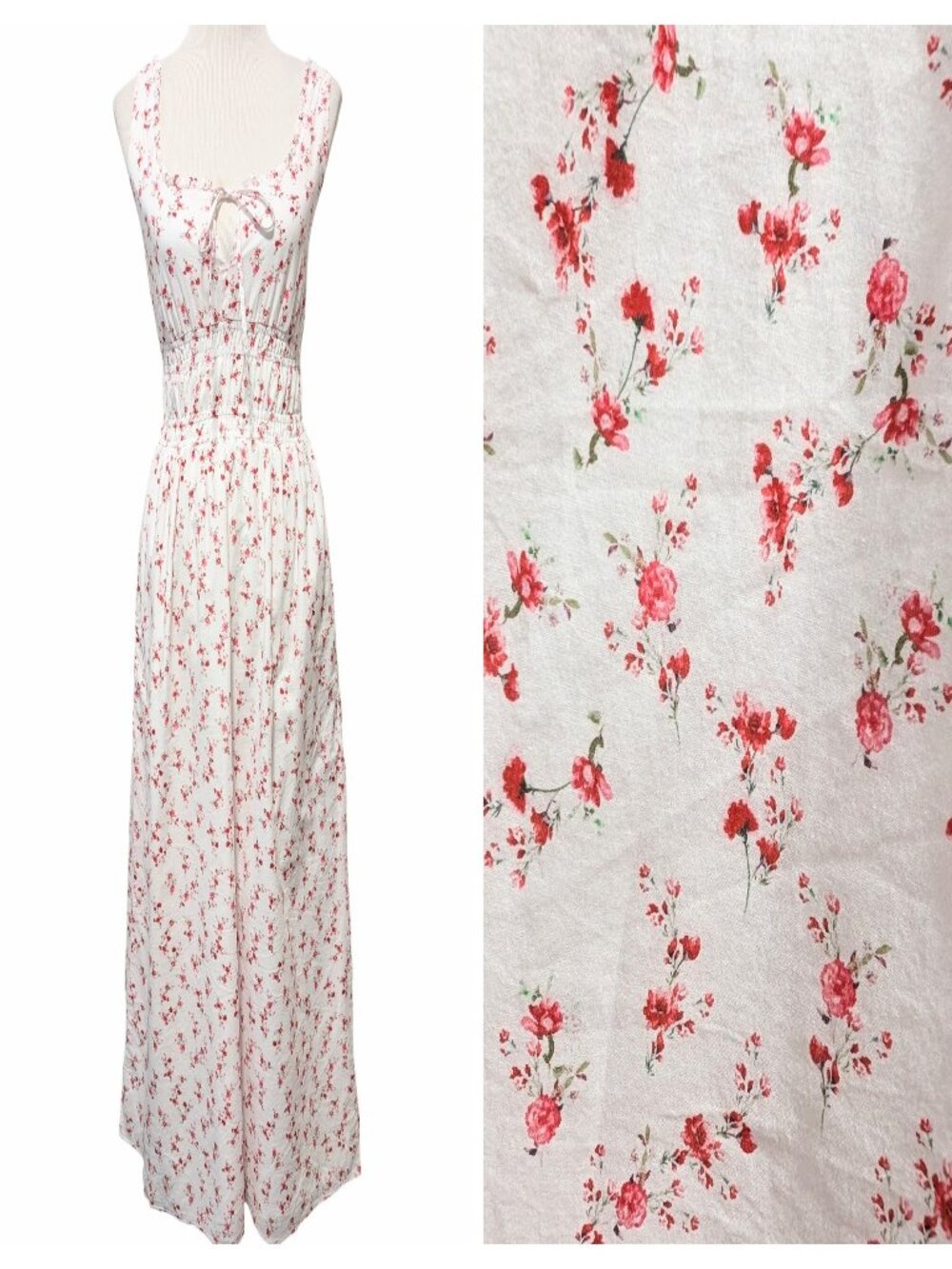 Rails Womens Size XXS Jordie Rouge Romantic Floral Cotton Smocked Maxi Sundress